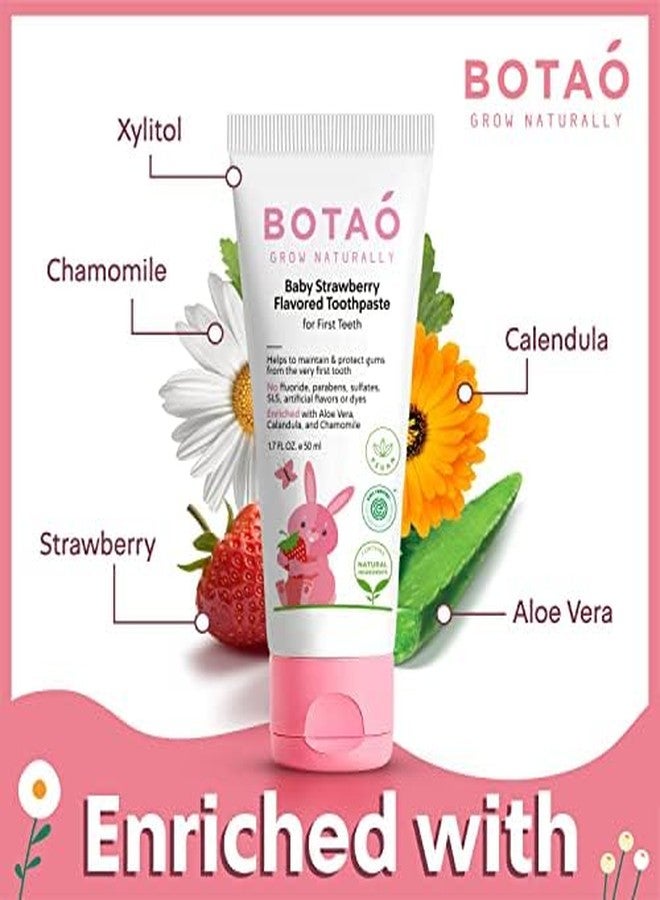 BOTAO Fluoride Free Baby Toothpaste | Natural Toddler Toothpaste | Strawberry Flavored - Training Toothpaste for Toddlers | EWG Verified, Vegan, SLS Free, Safe to Swallow, Aloe Vera (3 Pack) - Image 3